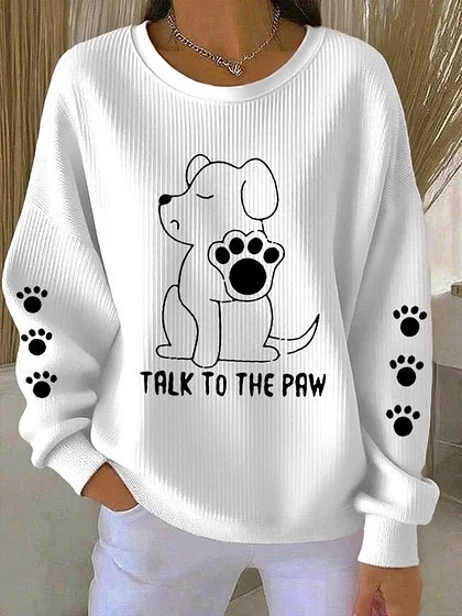 Women's Animal Wine Glass Paw Print Heart Print Crewneck Sweatshirt