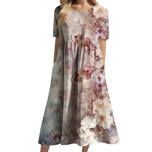 Women's Floral Print Casual A-Line Midi Dress with 3D Digital Print