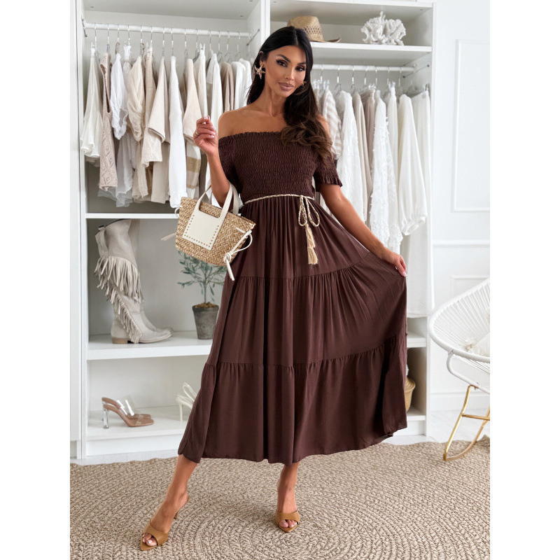 Solid Color Short Sleeve Tie-Waist Paneled Dress