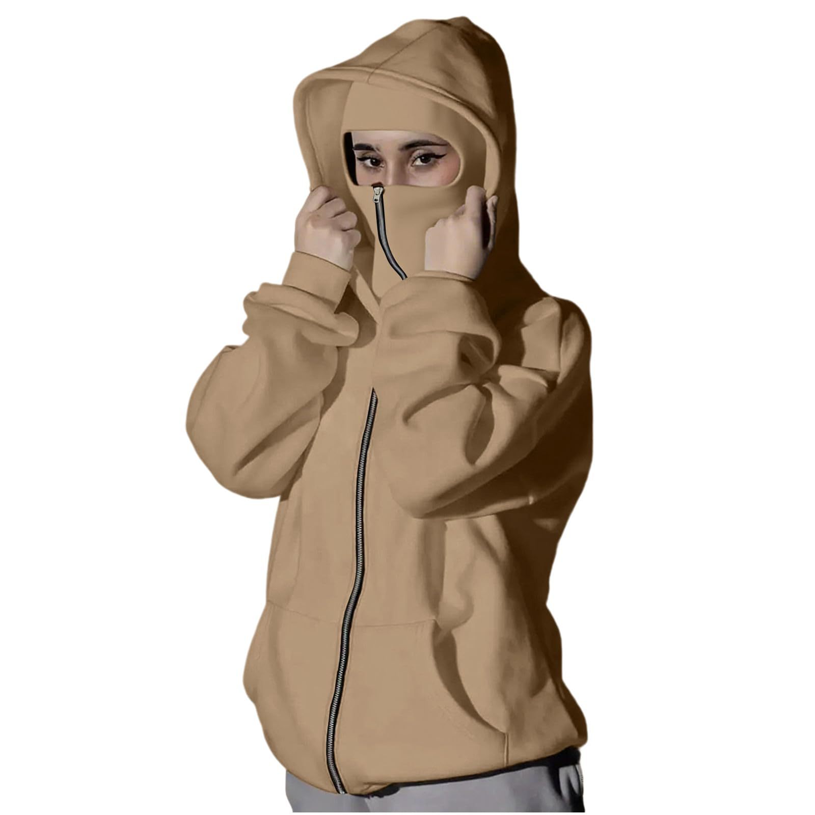 Double-Layer Hooded Zip-Up Sweatshirt Jacket Loose Streetwear Unisex