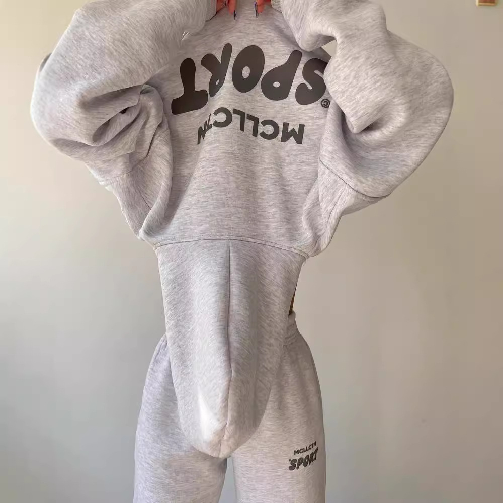 Fleece-Lined Hooded Print Sweatshirt & Pants Set