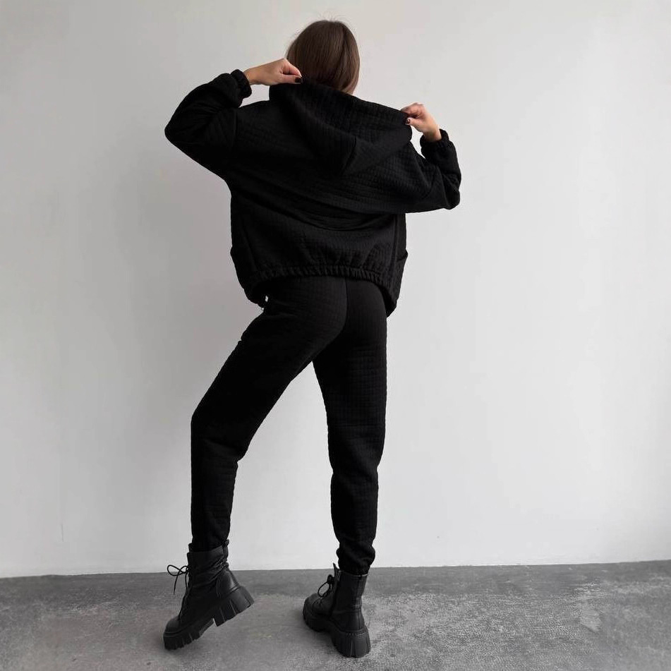 Women's Waffle Knit 3-Piece Sweatsuit Set Long Sleeve Solid Color