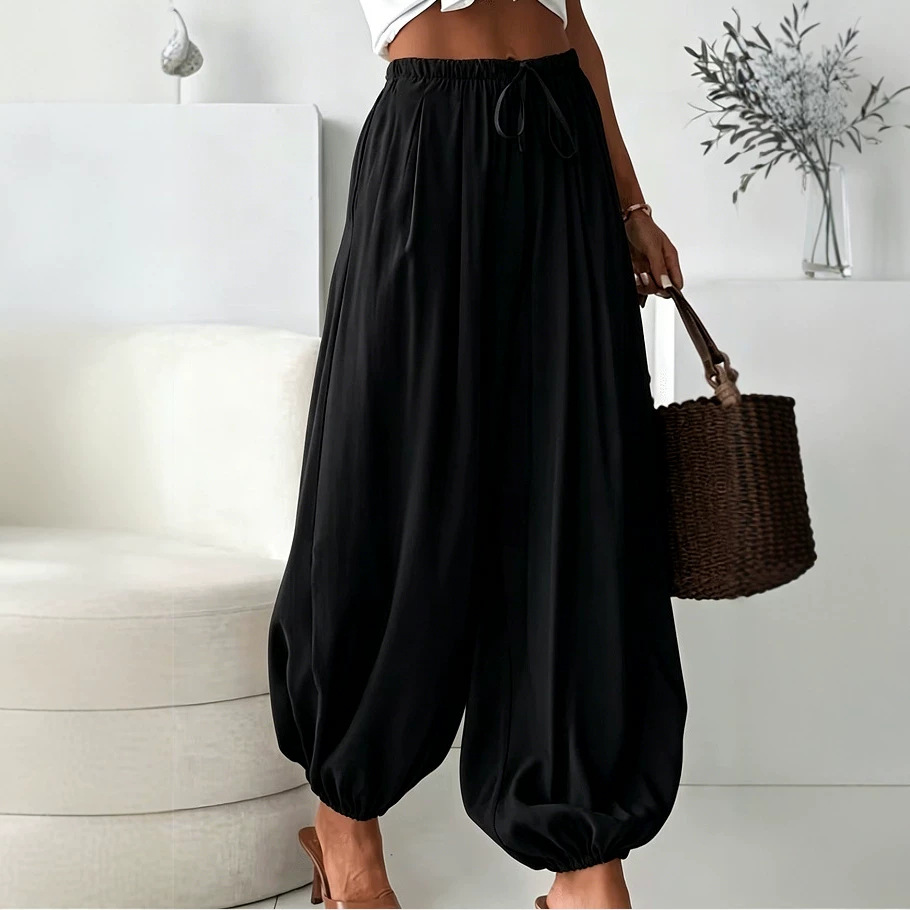 Women's Summer Elastic Waist Harem Pants Loose Fit Thin Long Pants
