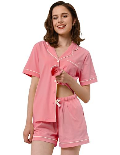 Women's Cuban Collar Short Sleeve Button Lounge Set