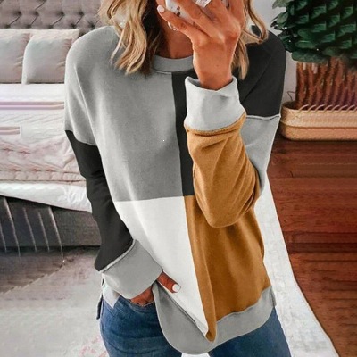 Women's Colorblock Crewneck Long-Sleeve Sweatshirt Loose Fit