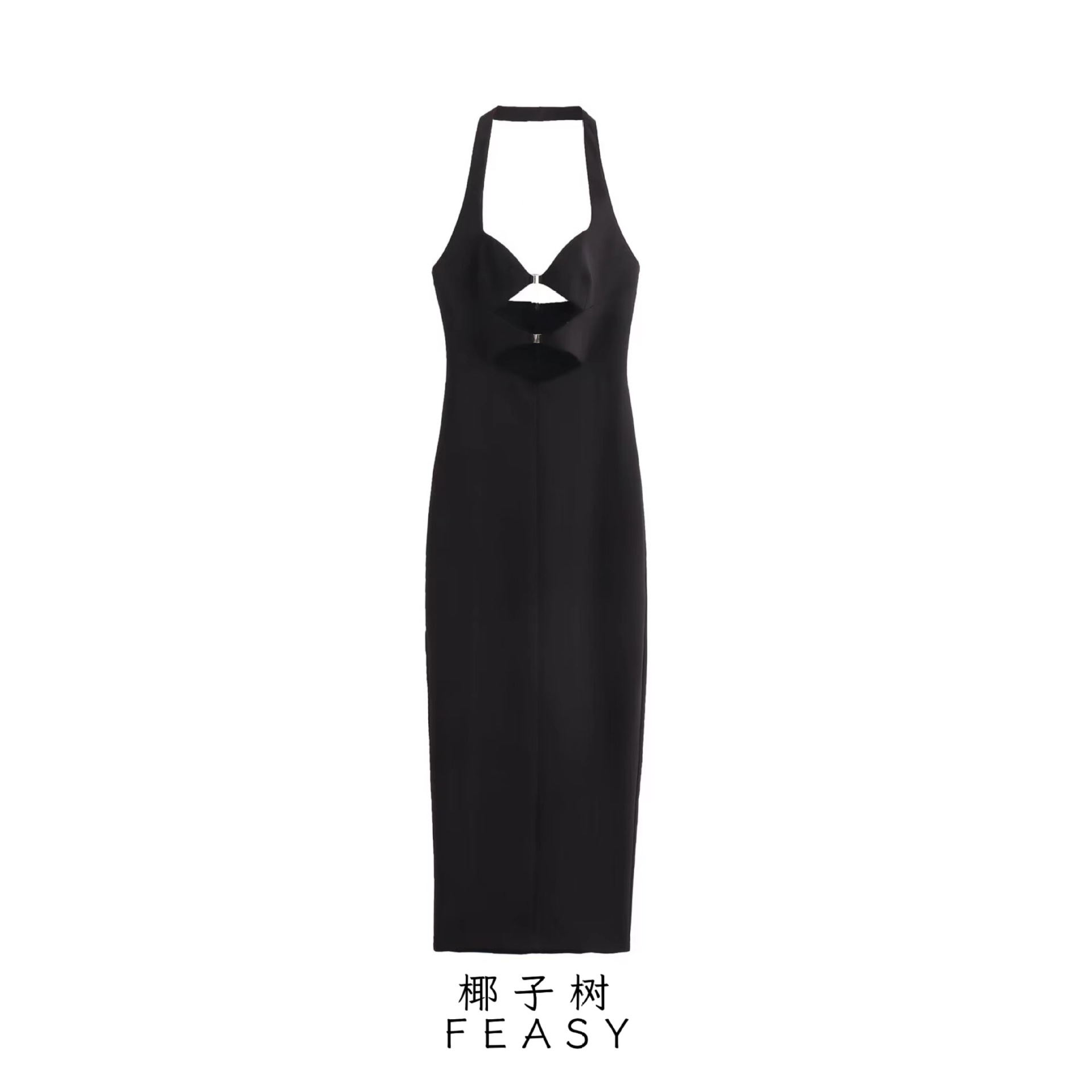 Women's Halter Neck Bodycon Dress with Buckle Detail