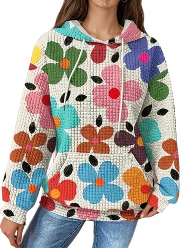 Women's Floral Print Casual Hoodie Long Sleeve Crew Neck
