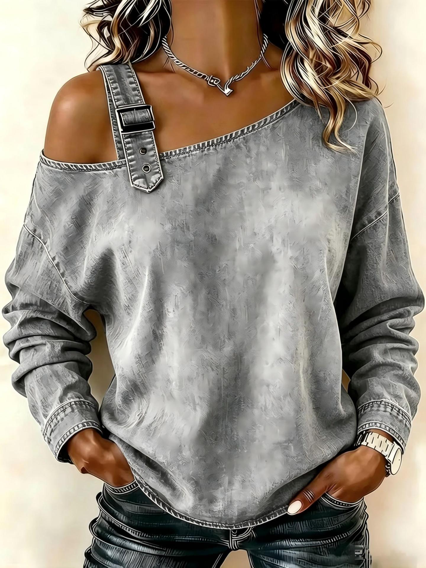 Gradient Wash Digital Print Crewneck Long-Sleeve Pullover Sweatshirt