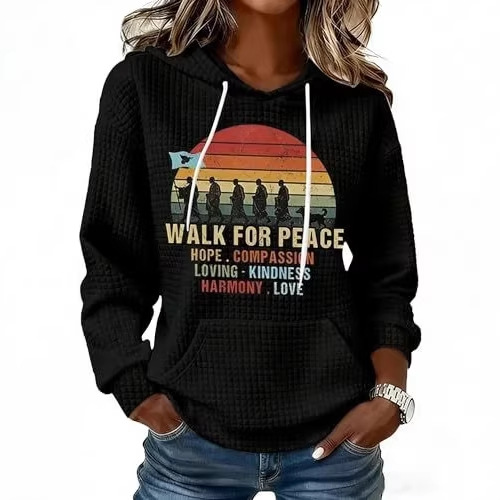 Women's Waffle Knit Peace & Light Animal Print Hoodie