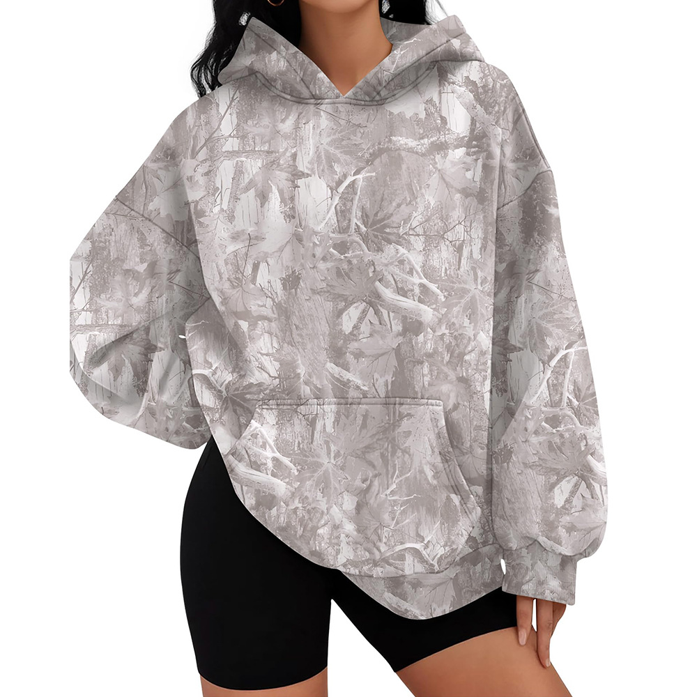 Women's Branch Print Loose Hooded Sweatshirt