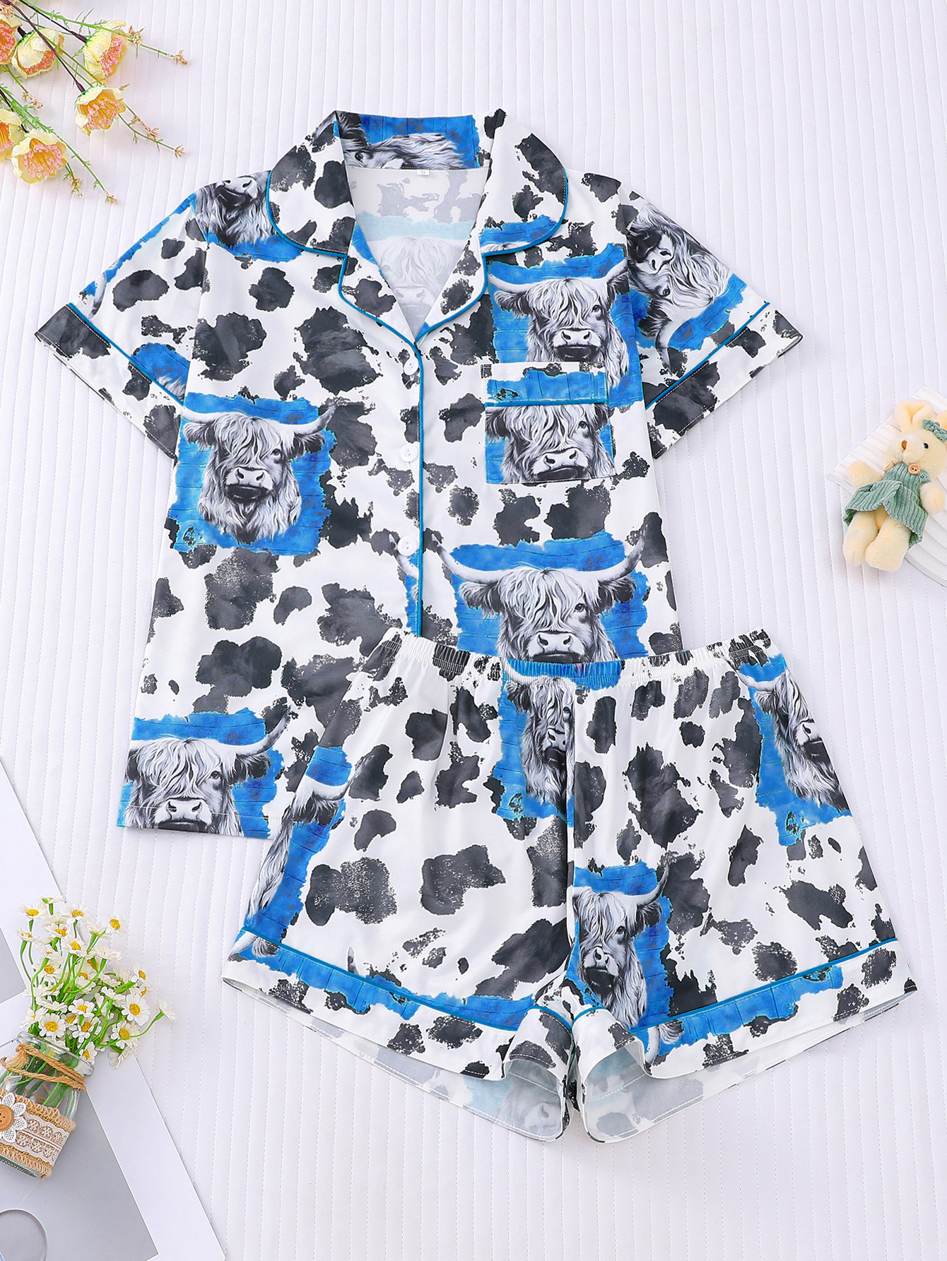 Women's Cuban Collar Polka Dot Short Sleeve Shirt Set Casual Summer