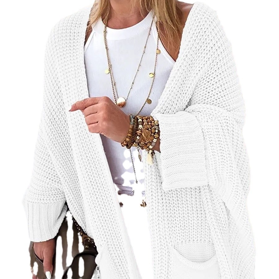 Women's Hooded Open-Front Knit Cardigan, Loose Mid-Length, Acrylic Blend