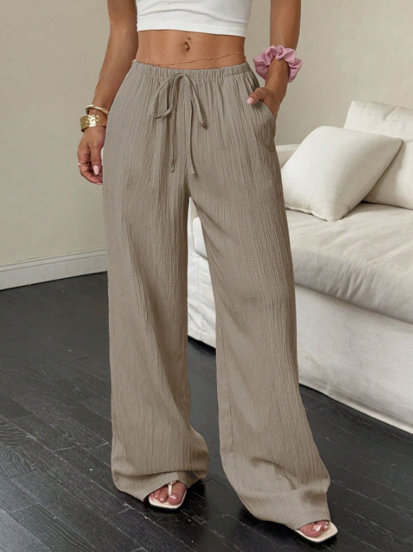 Women's Solid Straight-Leg Mid-Rise Pants with Pockets