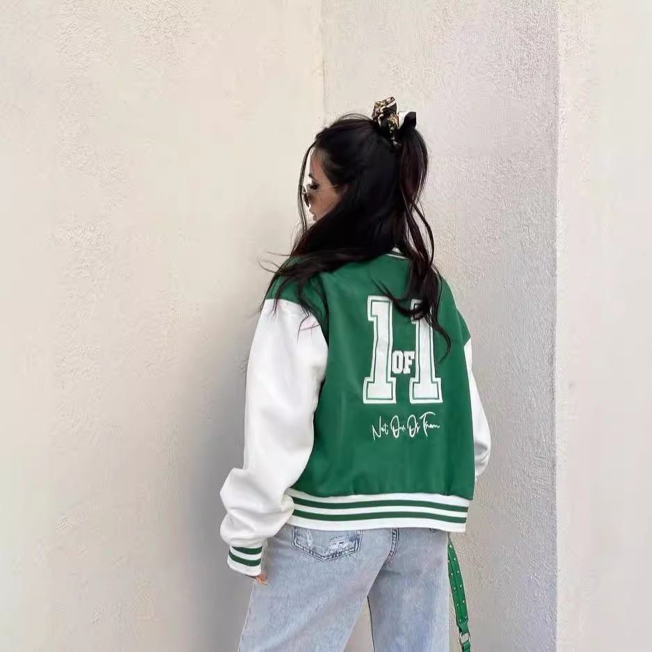 Women's Casual Printed Thickened Baseball Jacket Long Sleeve