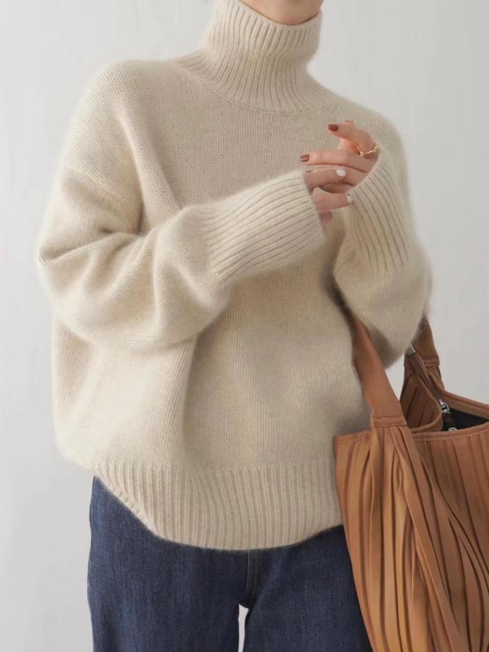 Women's Thick Solid Turtleneck Short Pullover Loose Sweater