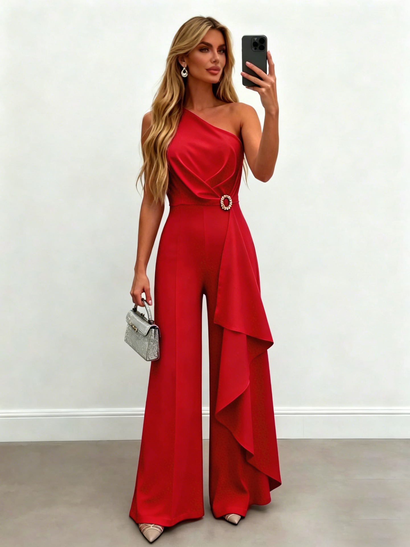Women's Elegant Solid Color Jumpsuit Casual Straight-Leg Long Pants