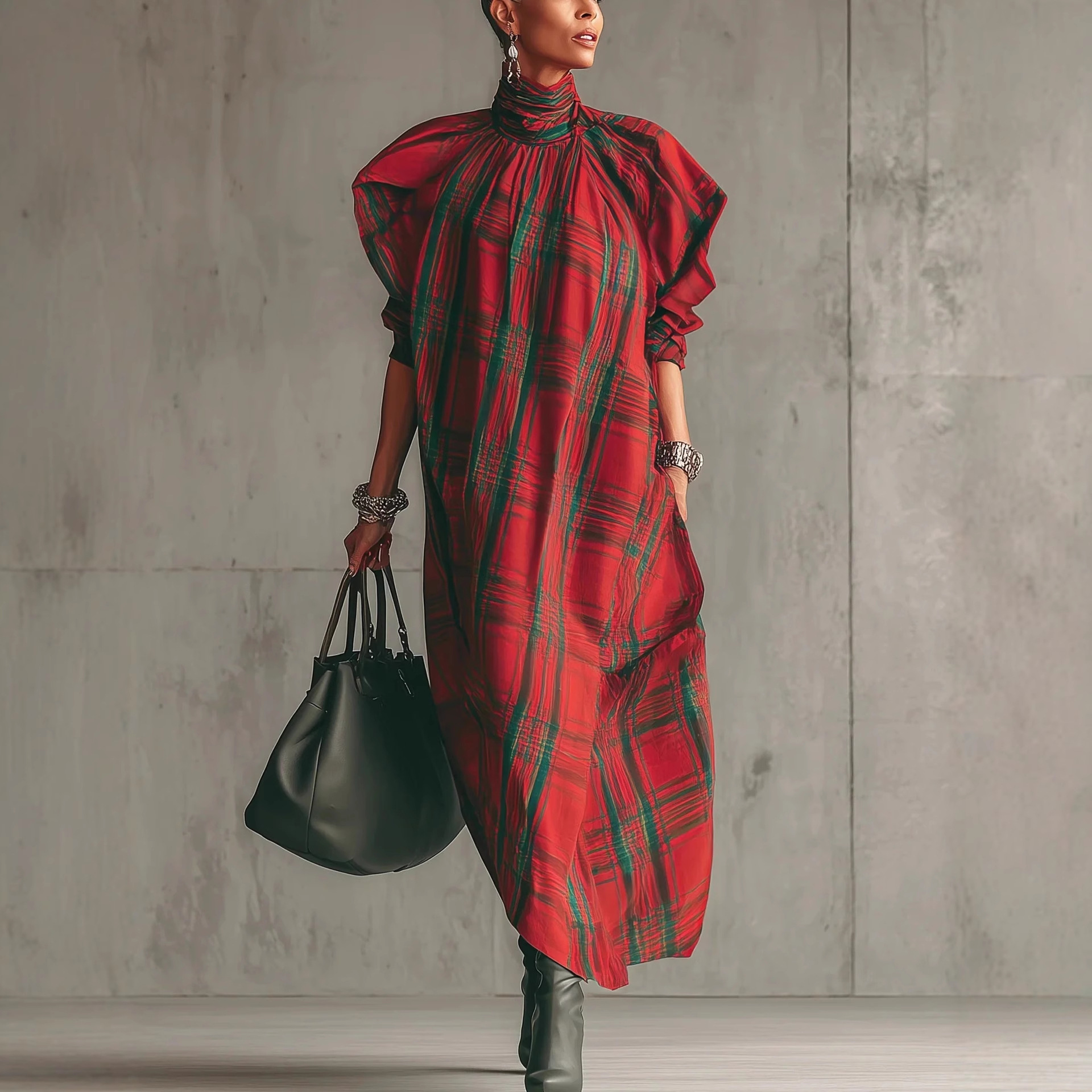 Retro Plaid Long Sleeve Shirt Dress