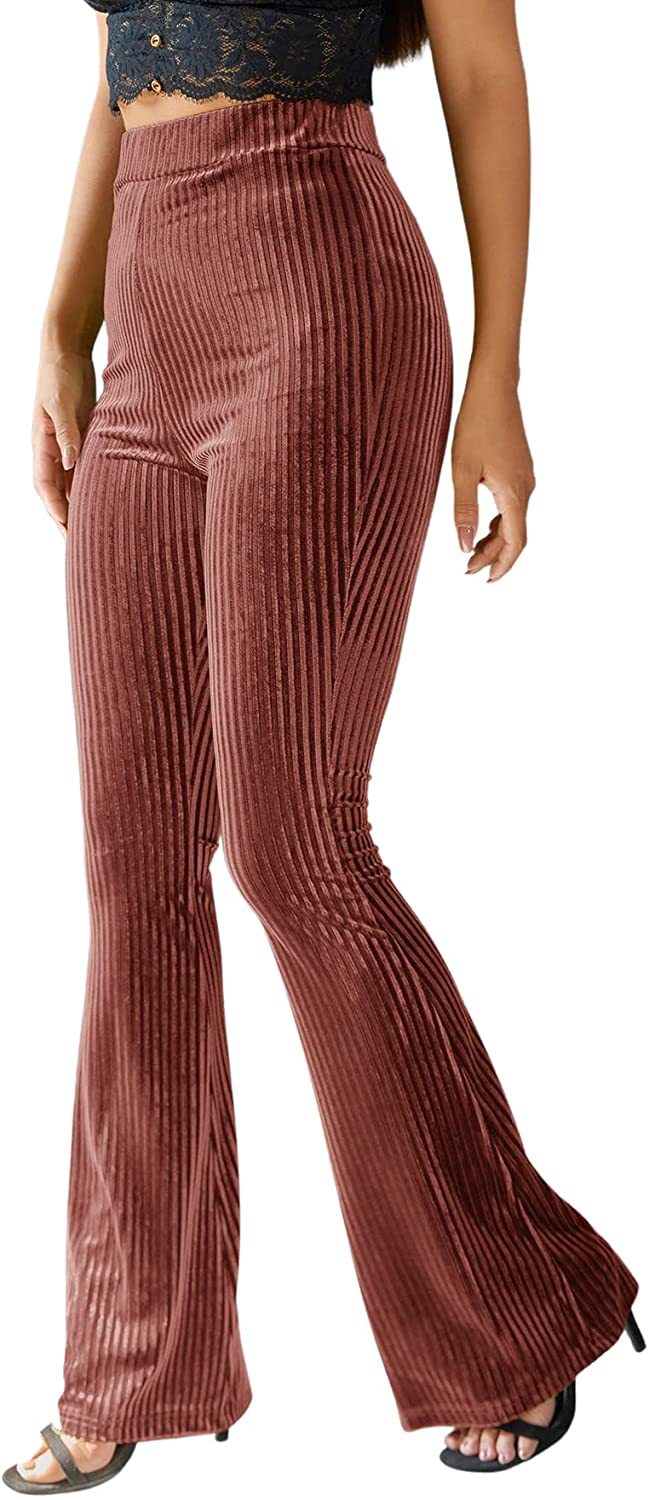 Women's High-Waist Velvet Ribbed Flare Pants