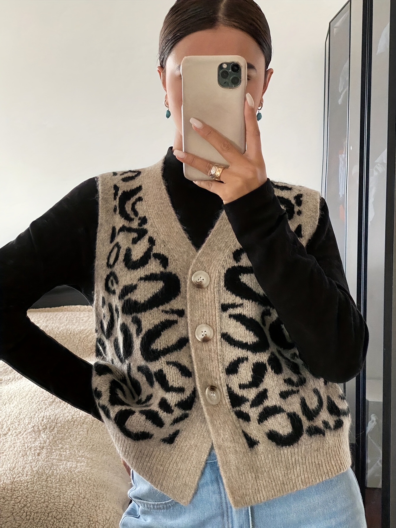 V-Neck Button-Up Knit Vest Sweater