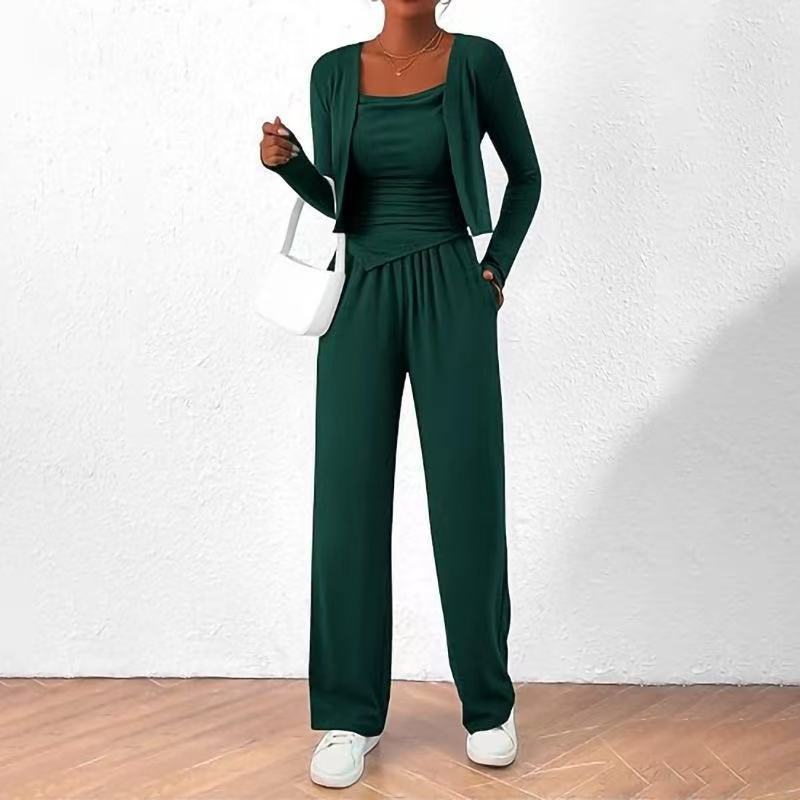 Women's 3-Piece Lounge Set: Zip Cardigan, Cami & Pants
