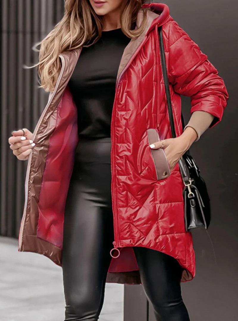 Women's Hooded Zip-Up Padded Jacket Loose Solid Color