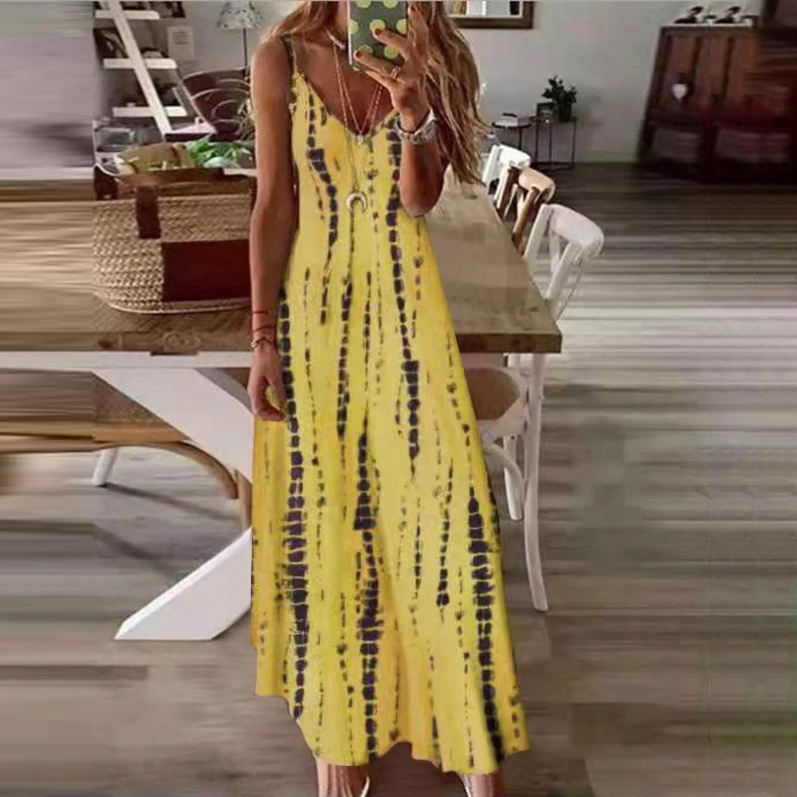 Women's Vintage Floral Print Sleeveless Midi Dress Casual Loose Fit