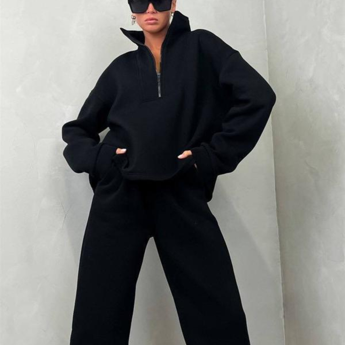 Women's Long Sleeve Stand Collar Zip Two-Piece Tracksuit Set