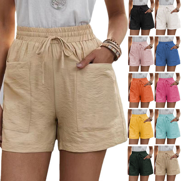 Women's Linen Blend High Waist Wide Leg Shorts with Pockets
