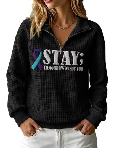 Ribbon Print Waffle Knit Collared Hoodie for Women