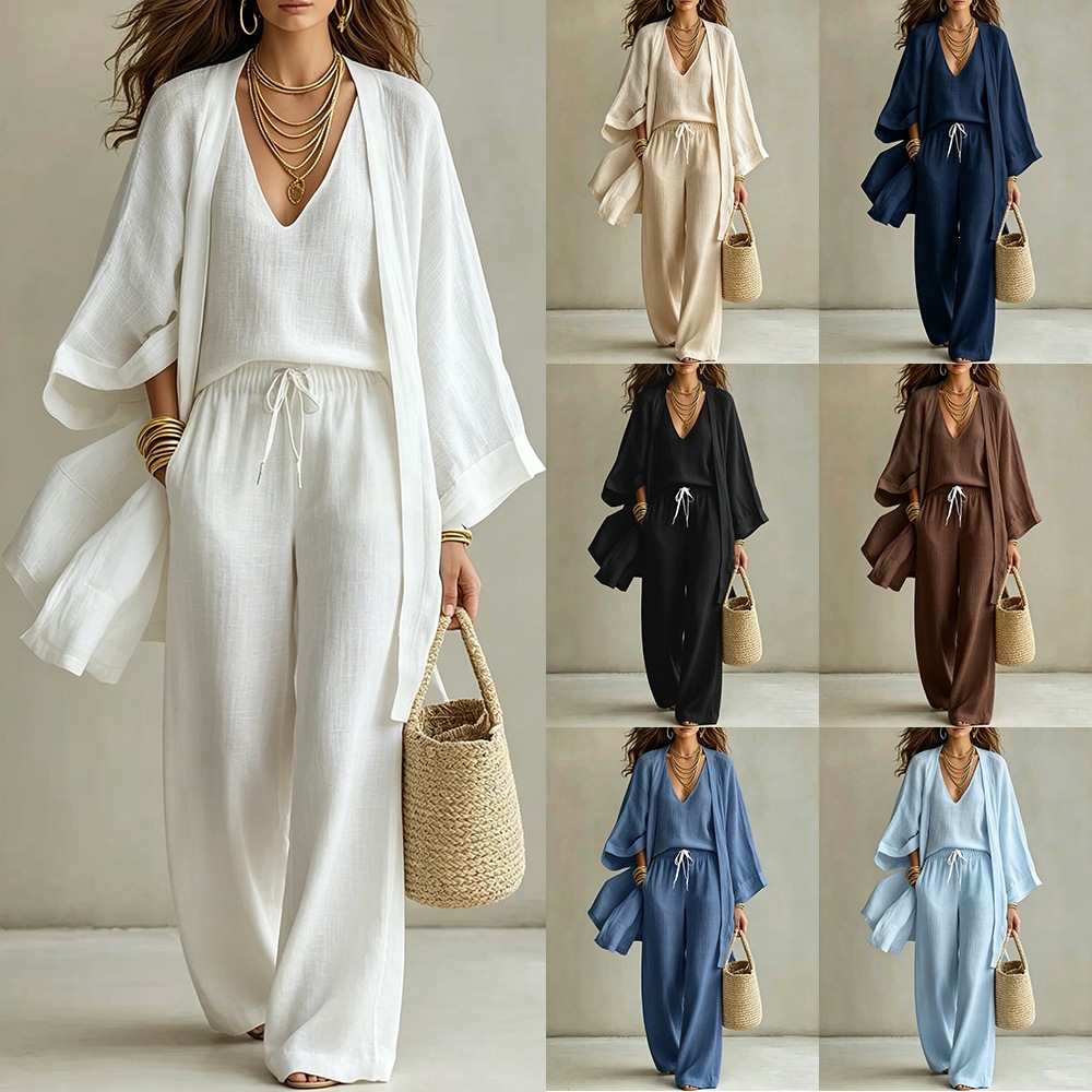 Women's 3-Piece Open-Front Cardigan, Sleeveless Tank & Pants Set