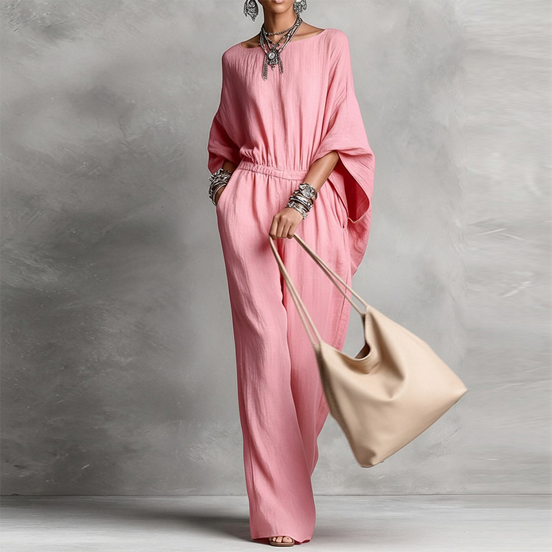 Women's High-Waist Wide-Leg Jumpsuit with Bell Sleeves