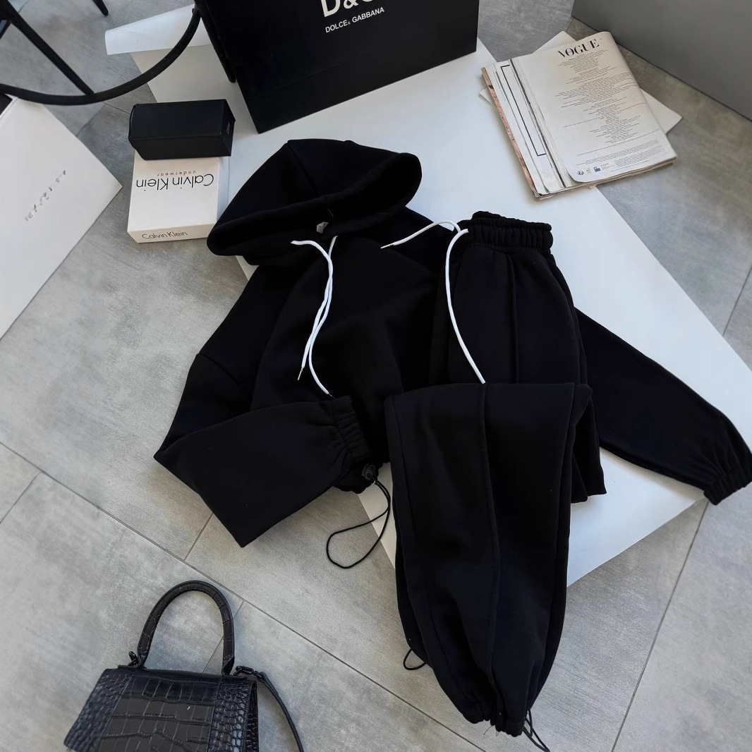 Women's Solid Color Hooded Long Sleeve Sweatshirt and Pants Set