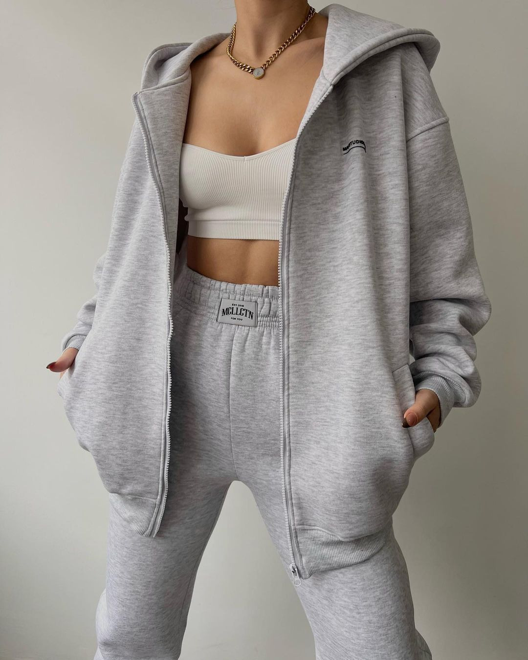 Women's Fleece-Lined Long Sleeve Hoodie and Pants Set with Letter Print