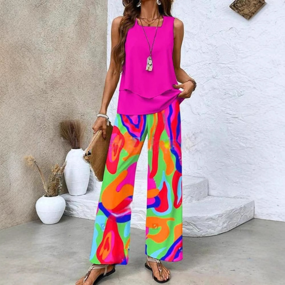 Sleeveless Double-Layer Tank Top and Pants Set