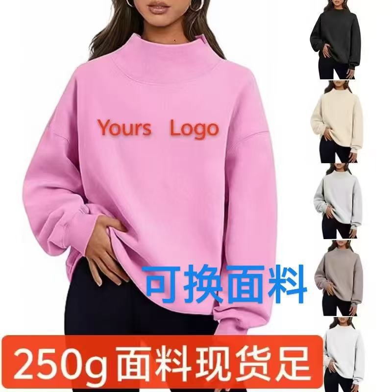 Women's Fleece-Lined Sweatshirt Half Turtleneck Loose Fit