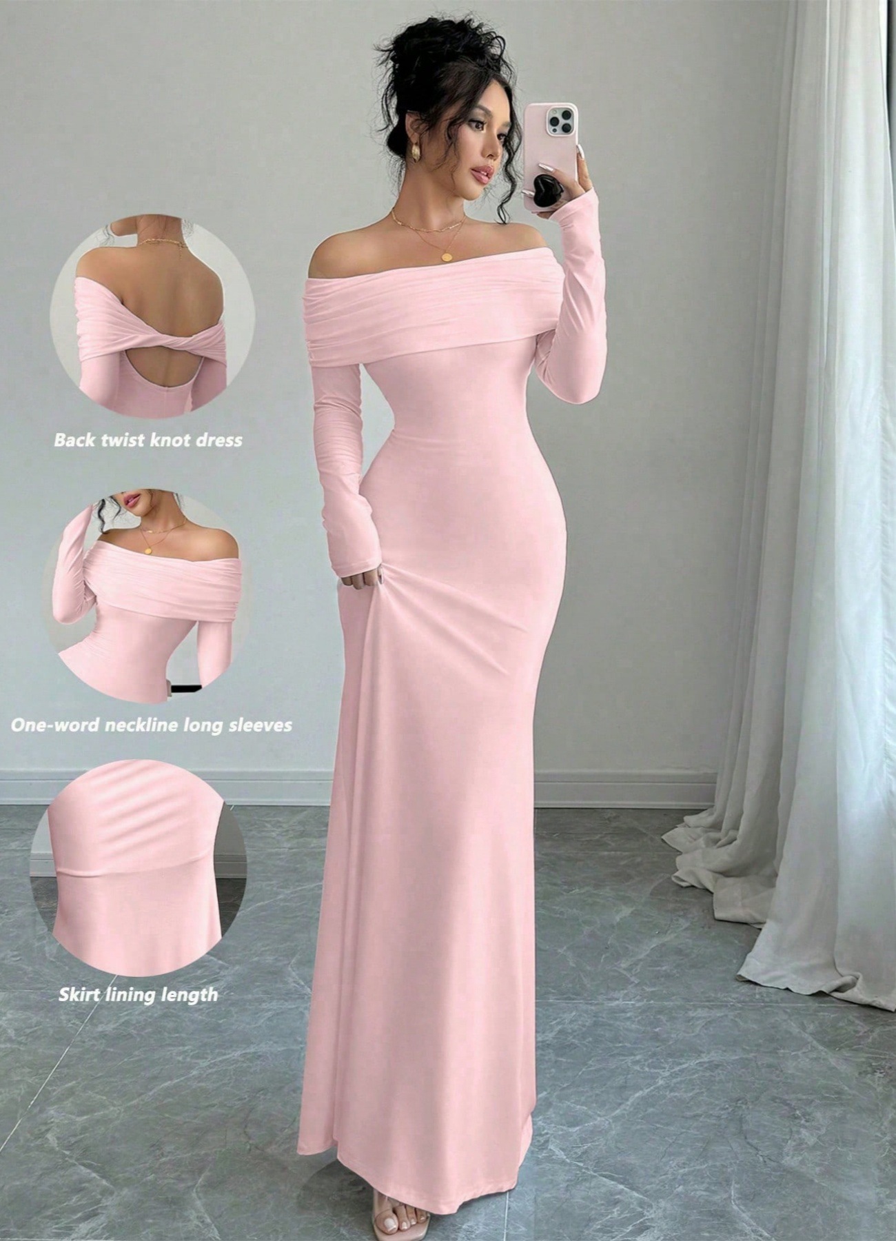 Women's Off-Shoulder Cross Backless Long Dress Elegant Evening Gown
