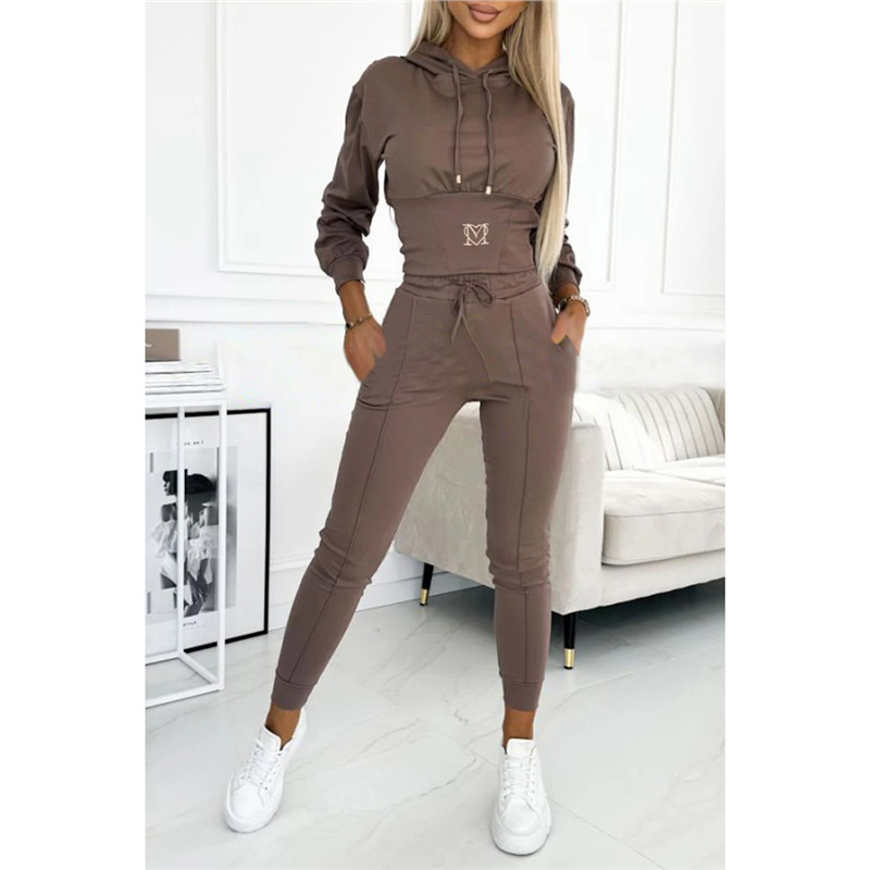 Women's Lace-Up Hoodie and Pants Two-Piece Set