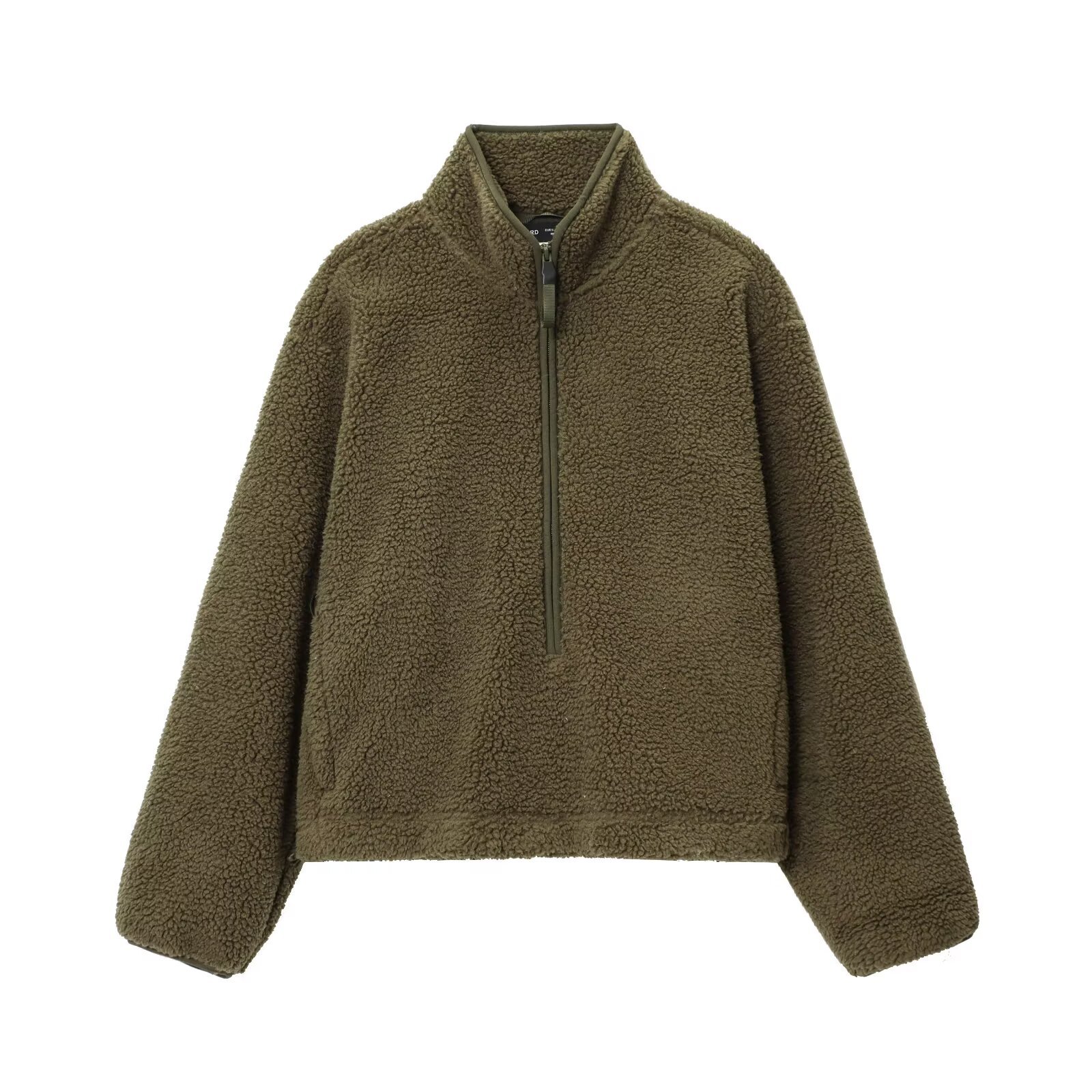 Women's Loose Solid Half-Zip Teddy Fleece Pullover