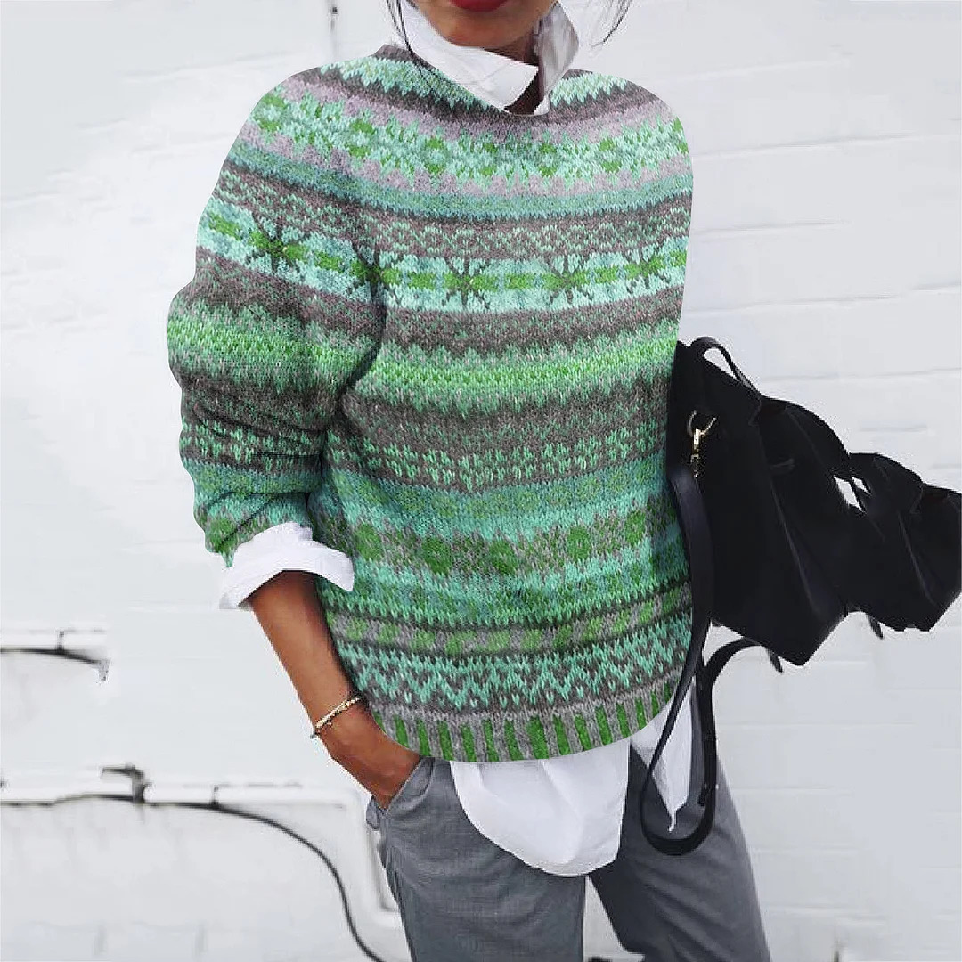 3D Print Women's Sweater Crewneck Pullover Casual Loose Long Sleeve Knit Top