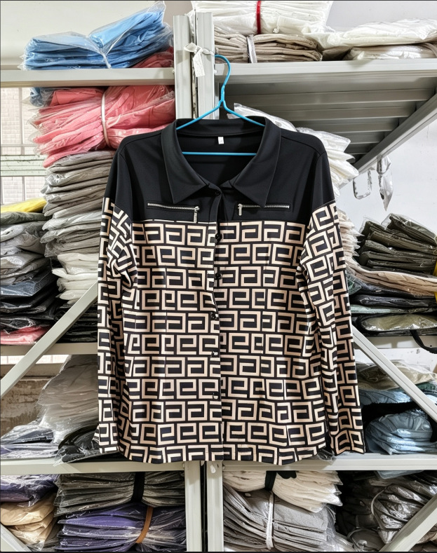 Women's Colorblock Print Zip-Up Collared Jacket