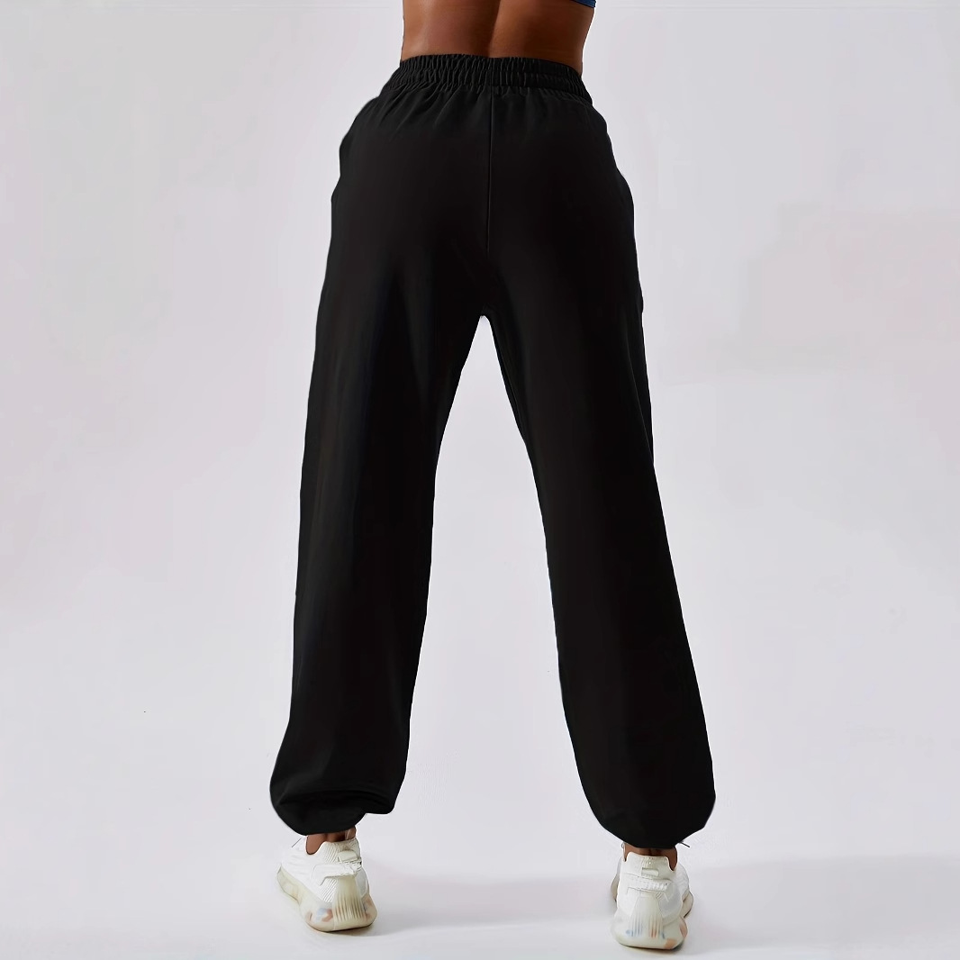 High-Waist Draped Straight-Leg Sweatpants Loose Casual Athletic Pants