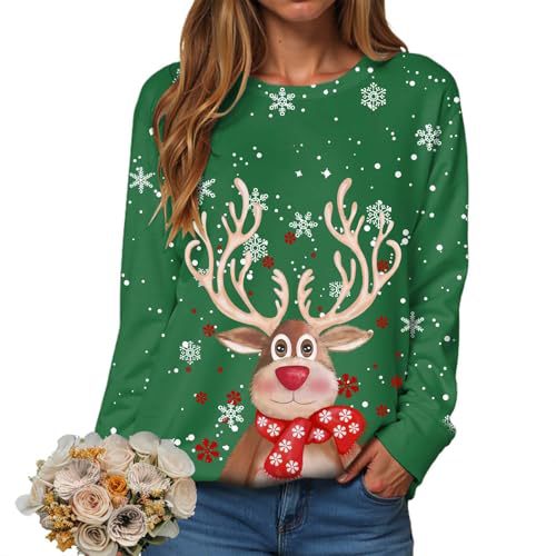 Women's Christmas Reindeer Snowflake Print Crewneck Sweatshirt