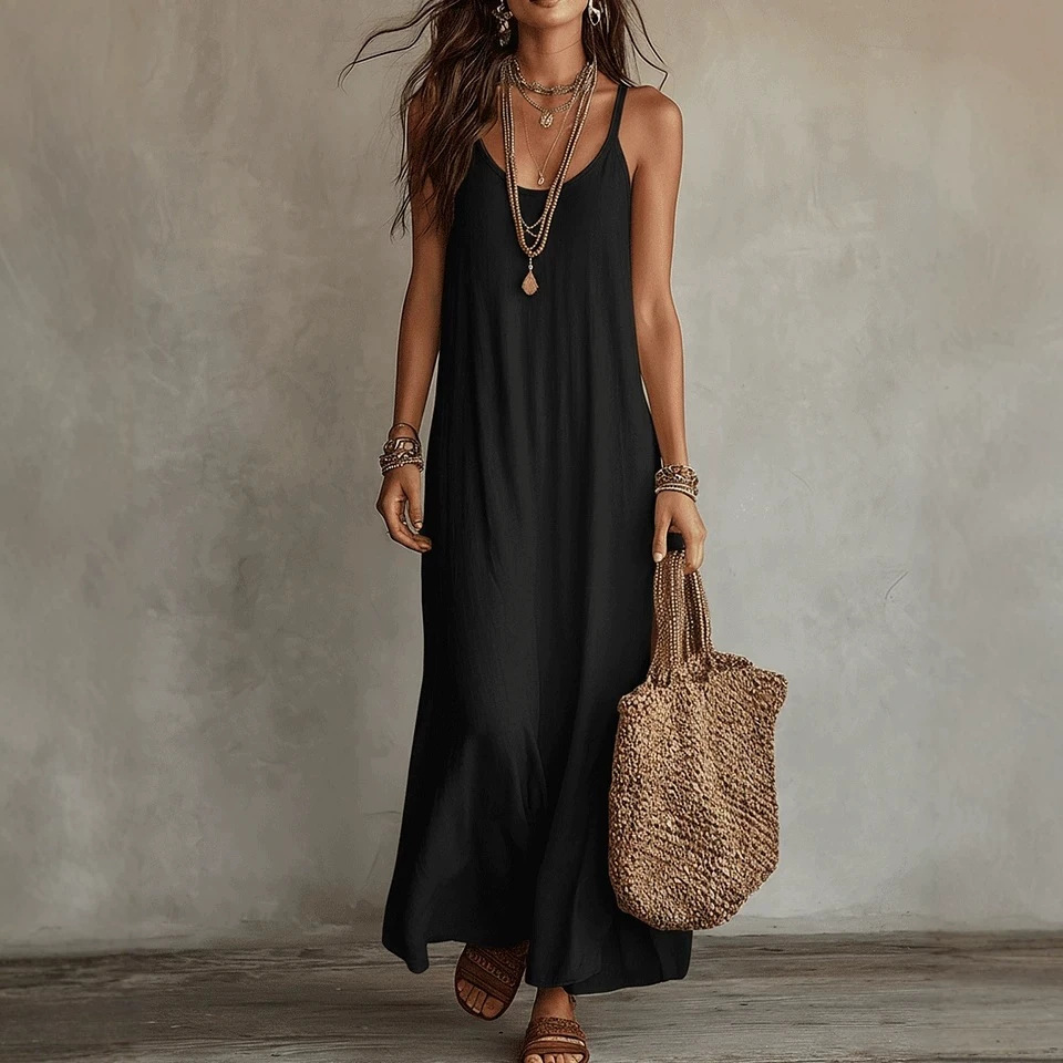 Boho Sleeveless Maxi Dress Loose Relaxed Fit