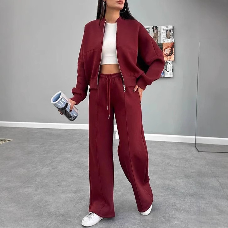 Women's Fleece-Lined Zip Cardigan & Straight-Leg Pants Set