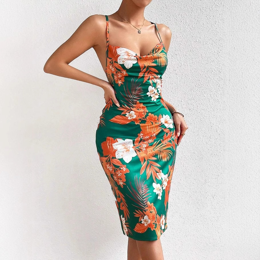 Women's Printed Side-Slit Midi Cami Dress