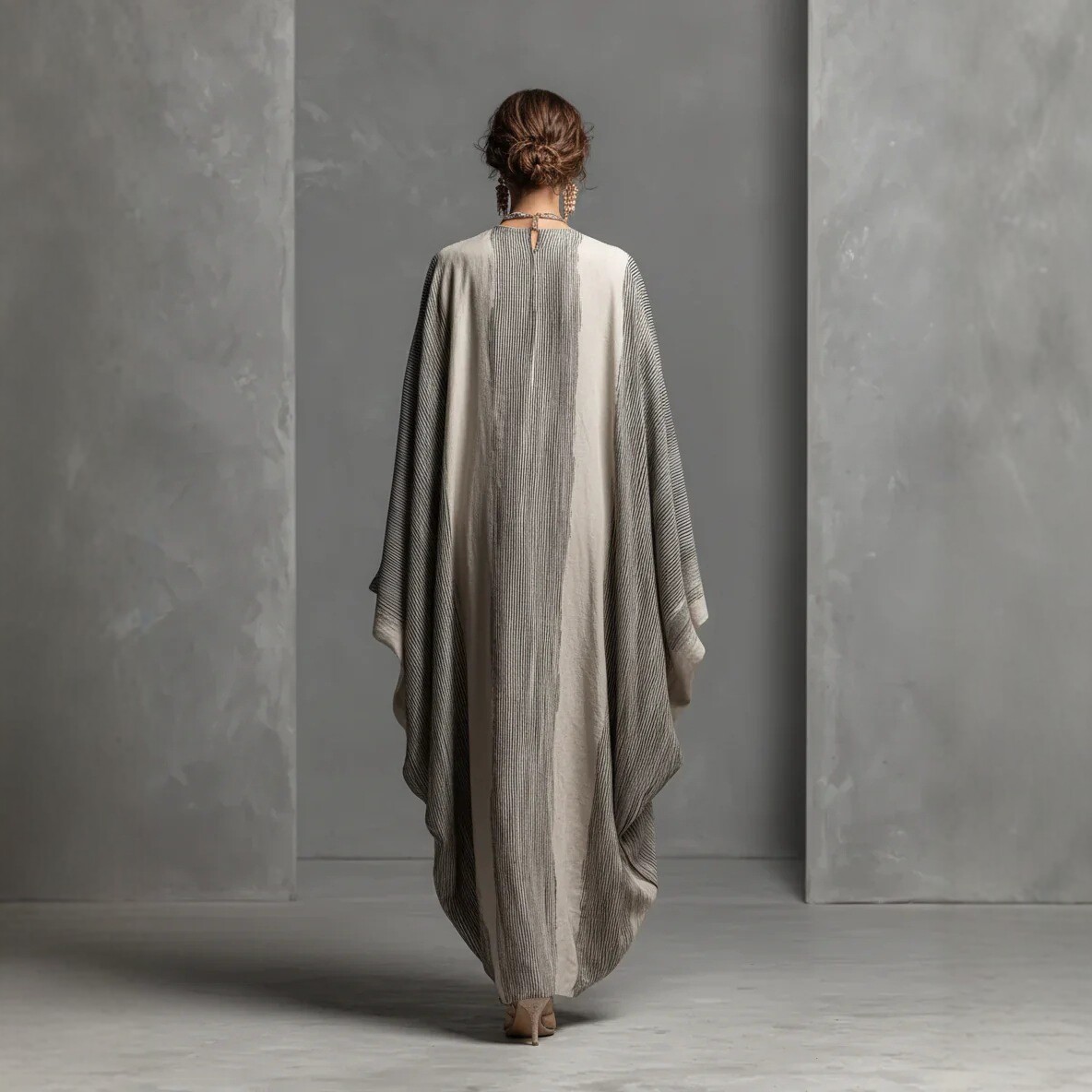 Striped Gradient Wide-Leg Jumpsuit with Long Robe-Style Design
