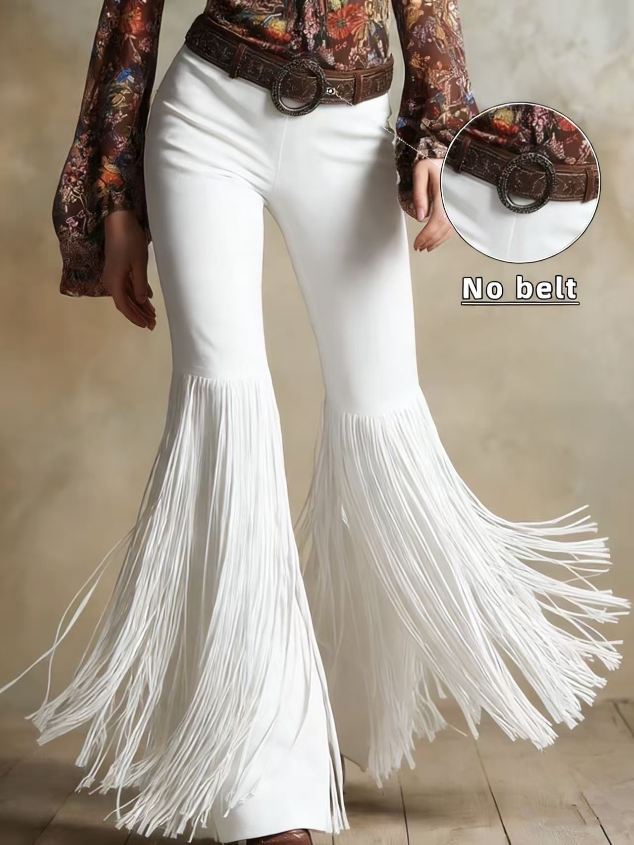 Women's Retro Western Fringe Faux Suede Flare Pants