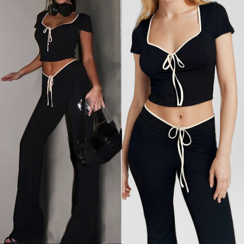 Women's Slim Fit T-Shirt and Low-Rise Flared Pants Set