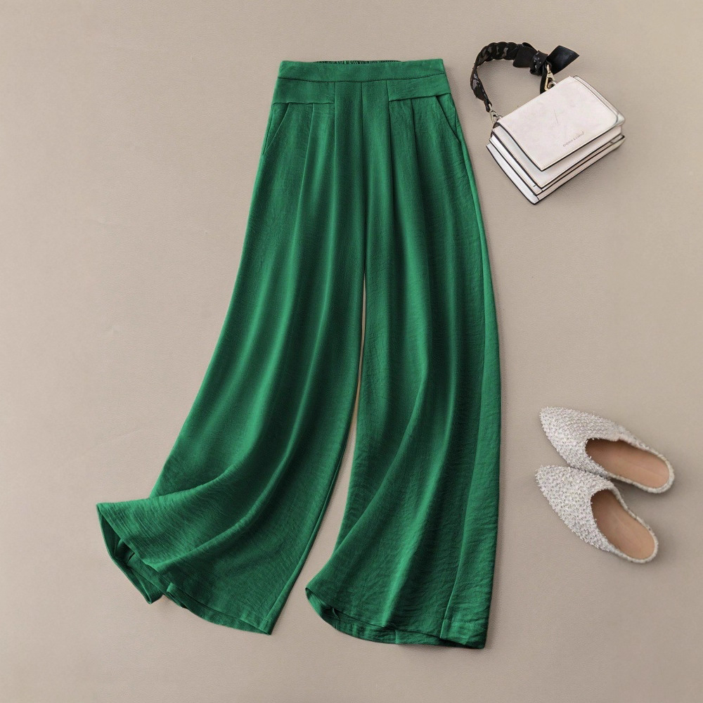 High-Waist Wide-Leg Pants Casual Loose Slimming Cropped Trousers