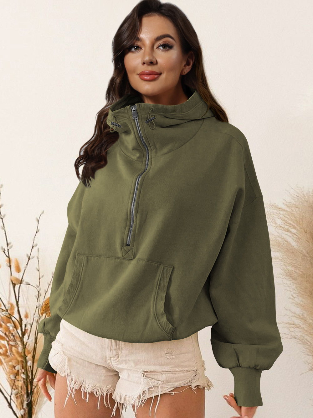 Women's Zip-Up Hoodie Drawstring Long Sleeve Sweatshirt